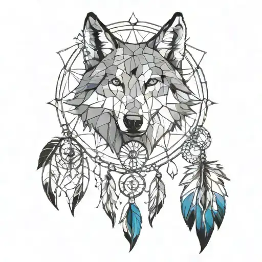 a wolf as the dreamcatcher tattoo design idea