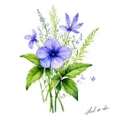 periwinkle (Vinca), feather grass, thyme, white strawberry flower and grass. tattoo design idea
