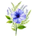 periwinkle (Vinca), feather grass, thyme, white strawberry flower and grass. tattoo design idea