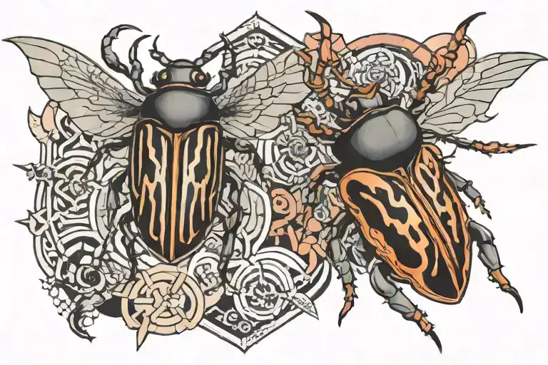 beetle and demon geometric tattoo design idea