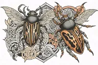 beetle and demon geometric tattoo design idea