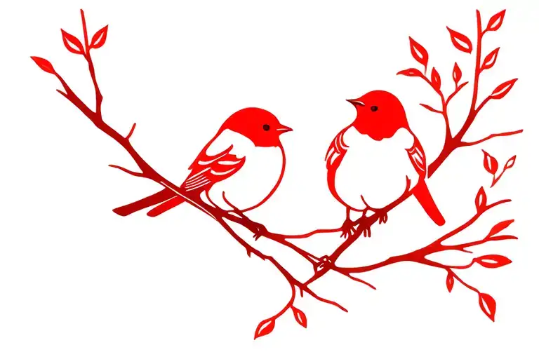 two robins on branch outline tattoo red breast  tattoo design idea