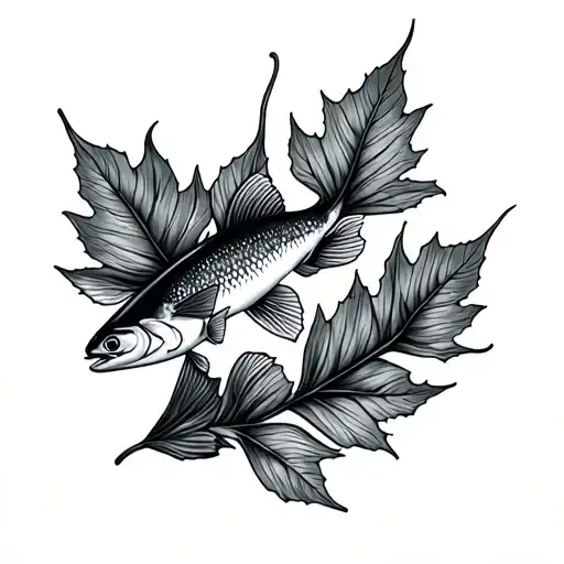 rowan leaf and fish tattoo design idea