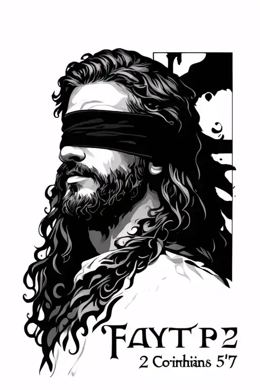 "2 Corinthians 5:7" Faith cross blindfold tattoo design idea