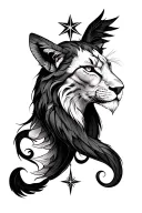 create a forearm tattoo centered on Leo featuring the Regulus star and sekhmet  tattoo design idea