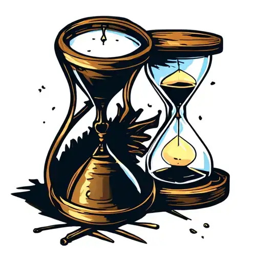 A darkly humorous design of a broke artist with an hourglass, symbolizing the struggles and impermanence of life tattoo design idea