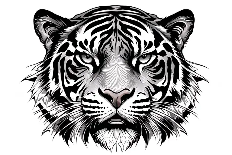 A realistic tiger chest tattoo extending to the neck and right shoulder, with Celtic knotwork and bold, sharp lines for  tattoo design idea