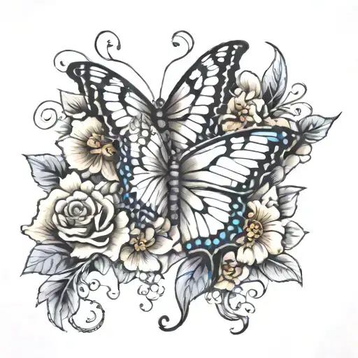 butterfly flower smoke Skelton hand tattoo design idea