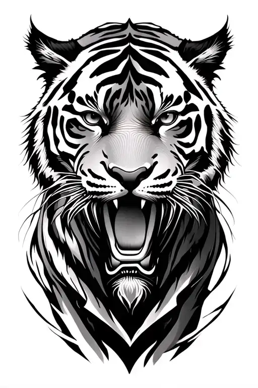 An abstract design blending elements of stoicism and family values, with a tiger symbolizing protection and strength tattoo design idea