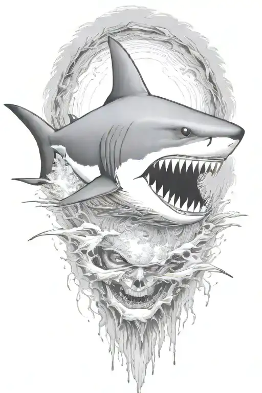 shark attack blood waves crashing tattoo design idea