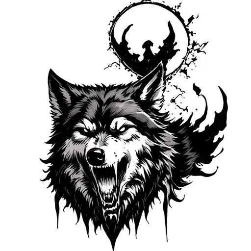 angry wolf horror tattoo design idea