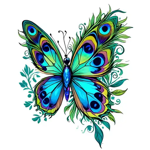 black opal and peacock butterfly  tattoo design idea