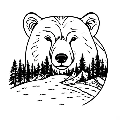 bear head with forests and mountains inside tattoo design idea