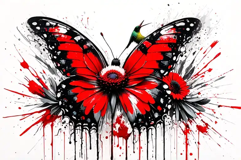 Crazy daisy butterly hummingbird tattoo design idea