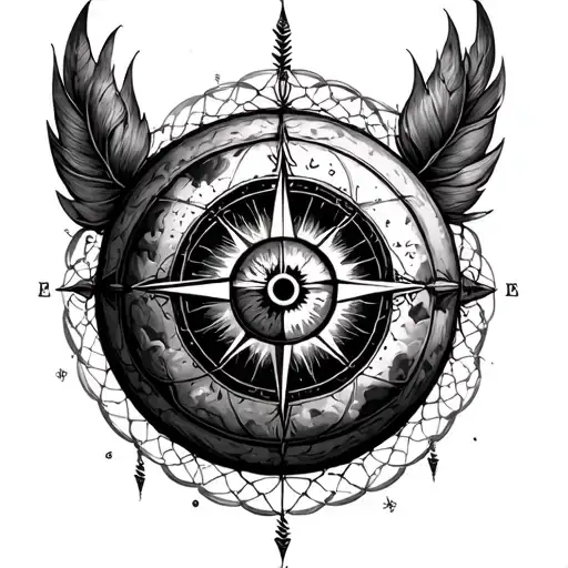 globe / compass / dreamcatcher / eye tattoo design idea