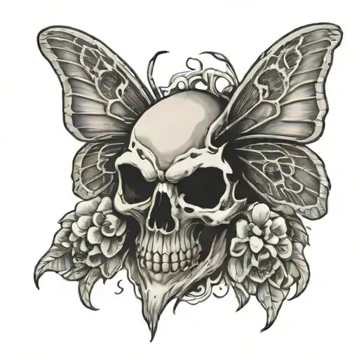 death moth, skull face tattoo design idea