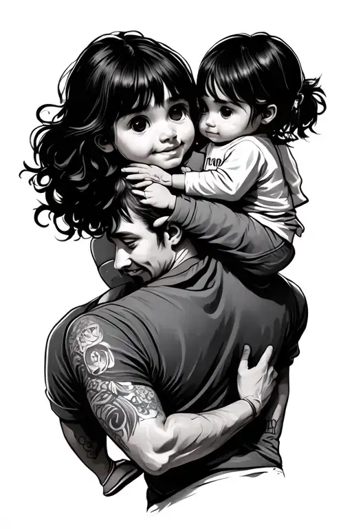 daughter sitting on dads shoulders kid tattoo design idea