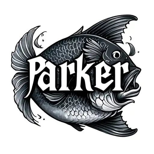 the name Parker with a Pisces zodiac sign tattoo design idea