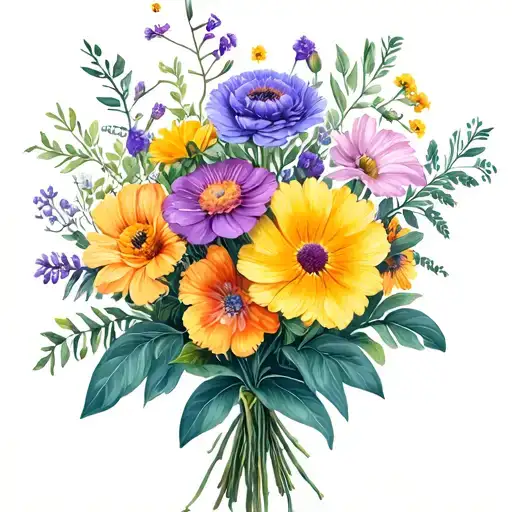 bouquet of birth flowers may july october december  tattoo design idea