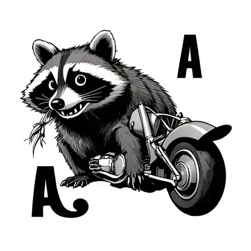 one piece chopper combined with a raccoon and the initial "A" tattoo design idea