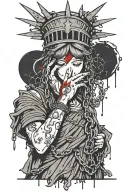 The statue of liberty covers her face with bloody hands in chains tattoo design idea