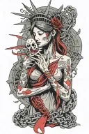 The statue of liberty covers her face with bloody hands in chains tattoo design idea