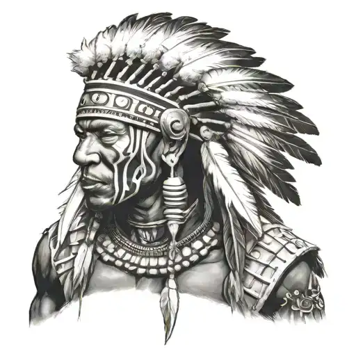 African Warrior With Native American headress tattoo design idea