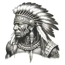 African Warrior With Native American headress tattoo design idea