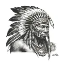 African Warrior With Native American headress tattoo design idea