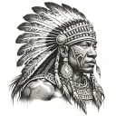 African Warrior With Native American headress tattoo design idea