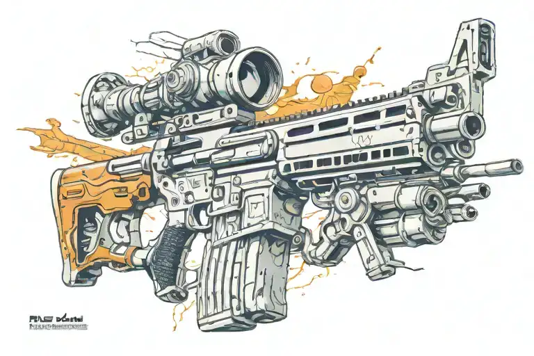 Rust assault rifle morphing tattoo design idea
