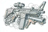 Rust assault rifle morphing tattoo design idea
