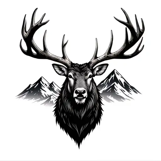 elk all black head antler mountain  tattoo design idea