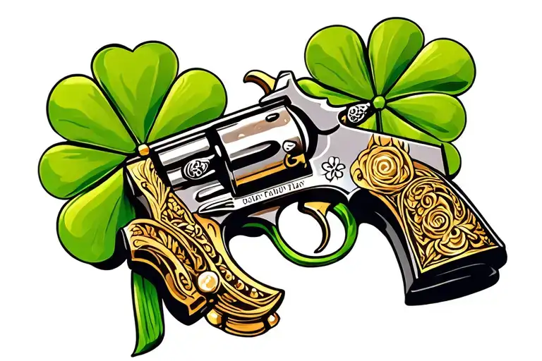 lucky guns feminine horseshoe 4 leaf clover tattoo design idea