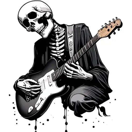 Skeleton Playing Guitar tattoo design idea