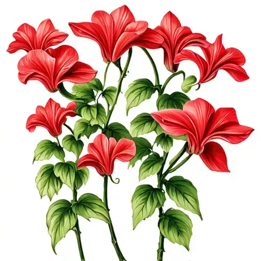 3 red cyclamen plant in line like ivy verticals in kinda of like a stone carving style tattoo design idea