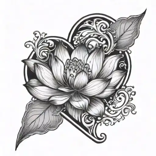 lotus flower inside a heart with a semi colon  tattoo design idea