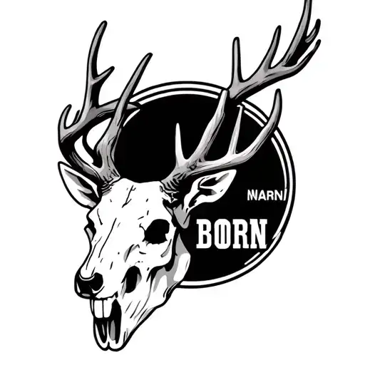 deer skull with the last name BORN spelled in the antlers tattoo design idea