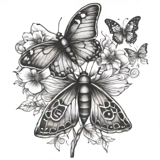 Firefly and butterfly tattoo design idea
