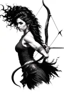 Woman holding bow and arrow realistic tattoo design idea