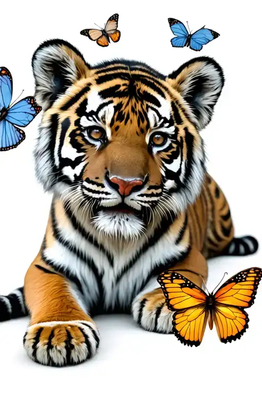 playful tiger cub w butterfly tattoo design idea