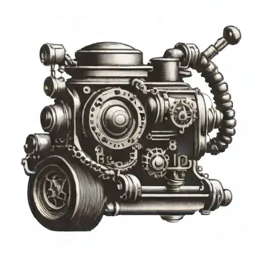 A coffee bean morphing into a car engine tattoo design idea