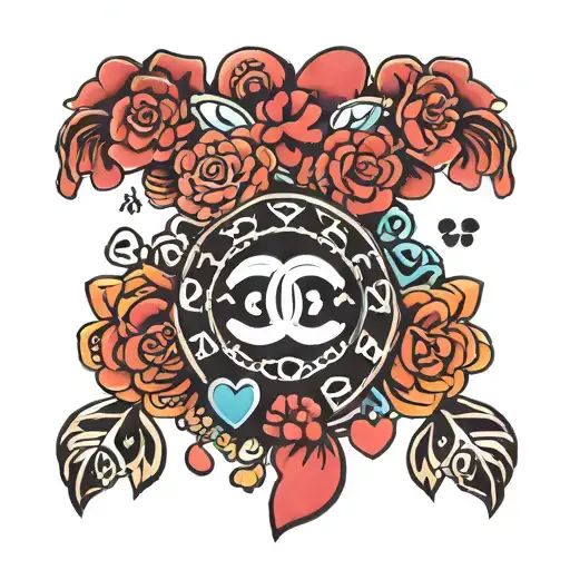 chanel logo with hearts and paw prints tattoo design idea