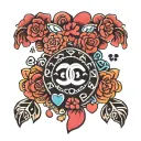 chanel logo with hearts and paw prints tattoo design idea