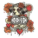 chanel logo with hearts and paw prints tattoo design idea