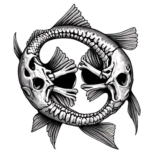 American traditional tattoo of two dead fish skeletons chasing each other’s tail tattoo design idea