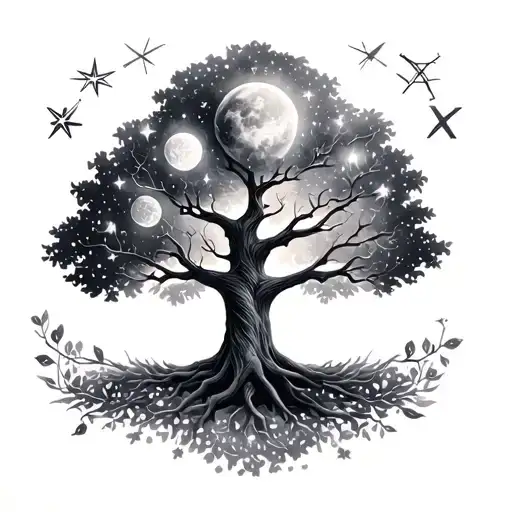 Family tree using star sign for pisces, taurus, cancer and virgo tattoo design idea