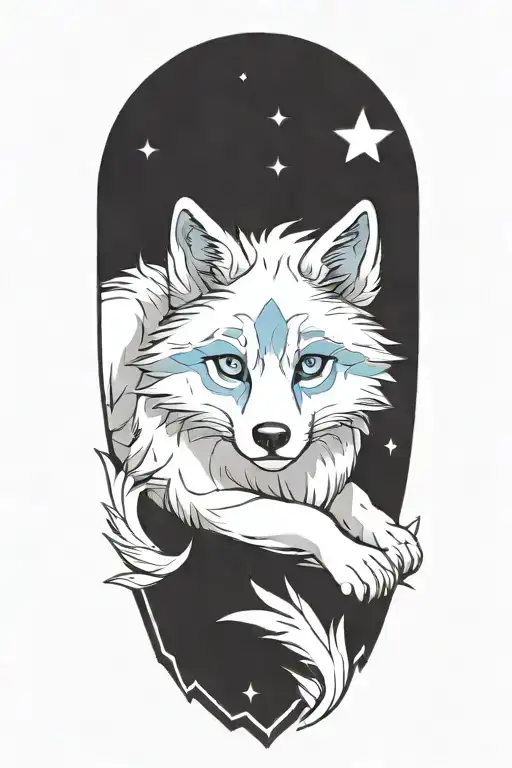 cherokee wolf pup blue and gray anime character tattoo design idea