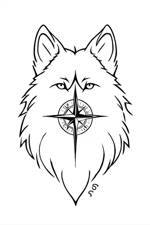 wolf with compass design tattoo design idea