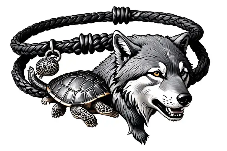 bracelet with the charms of an wolf and turtle tattoo design idea